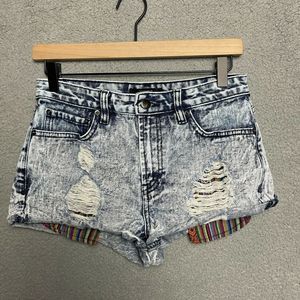 Forever 21 High Waisted Shorts Womens Size 26 Acid Wash Distressed Southwestern